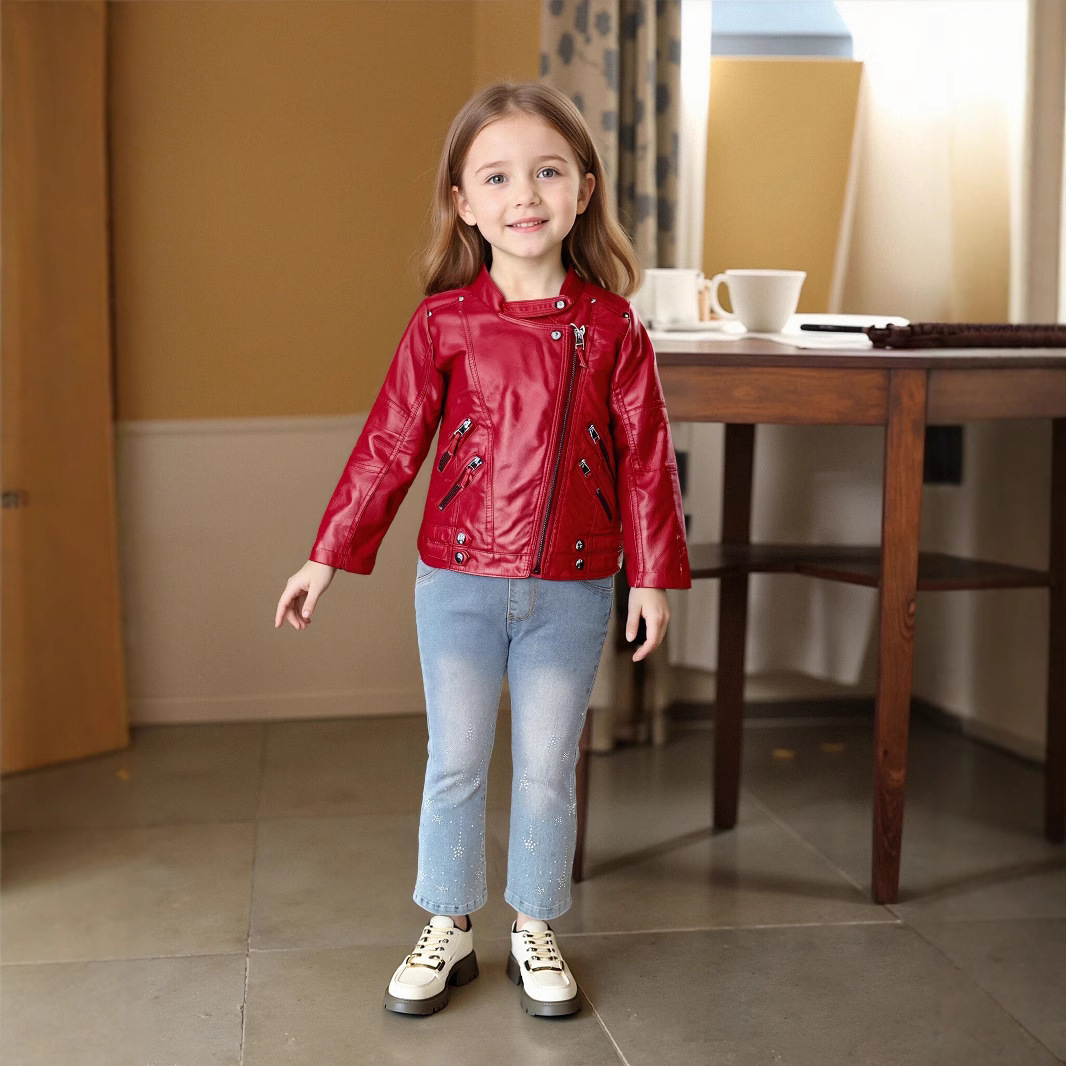Streetwear Brand With A Logo - Jaket Kulit PU Anak Perempuan Usia