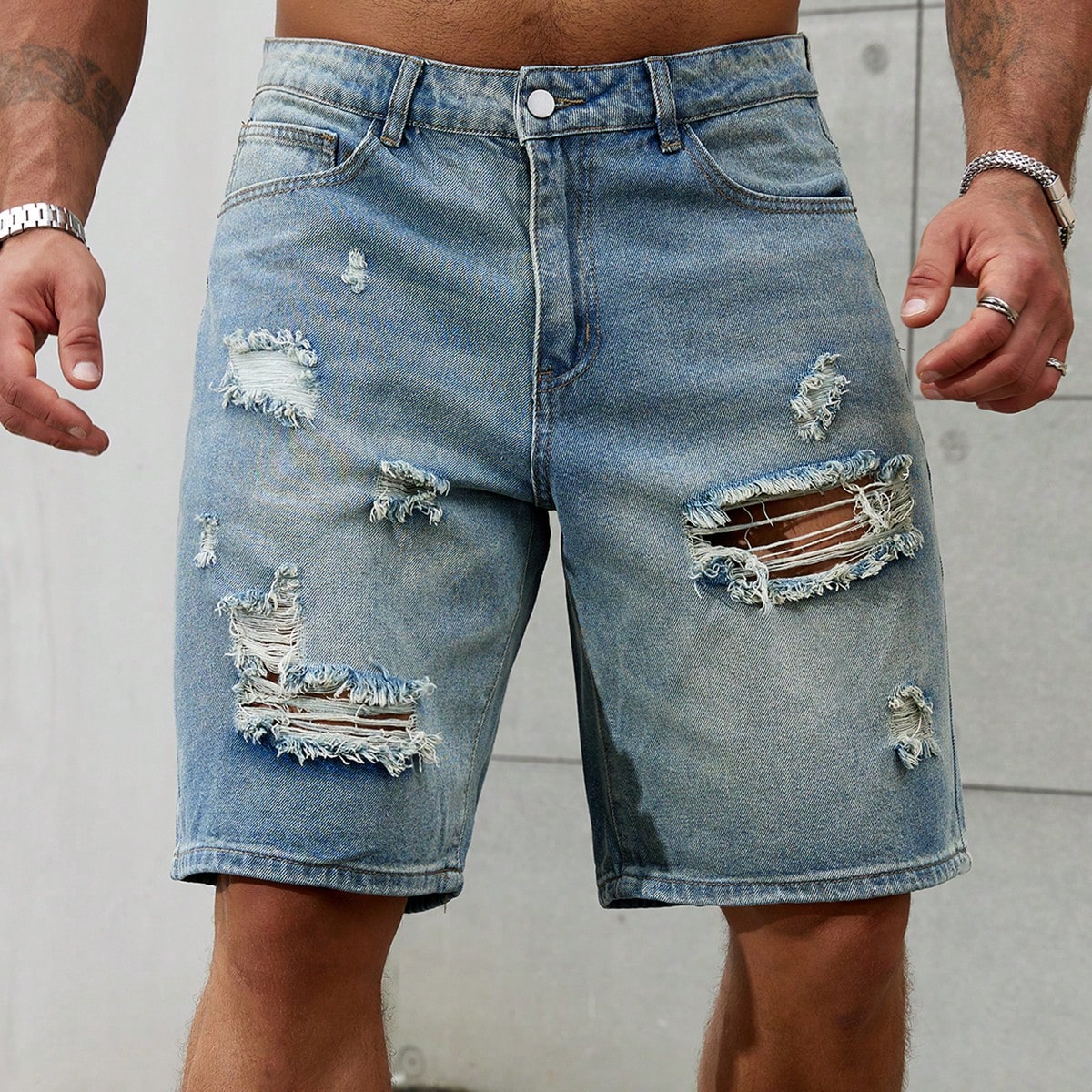 Streetwear Brand Fashion - Celana pendek Jeans sobek pria, bawahan