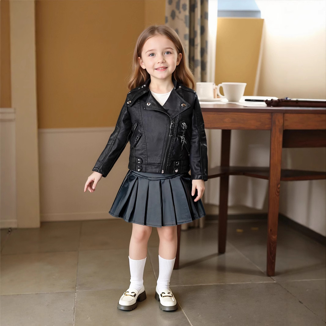 Jaket Kulit PU Anak Perempuan  - Streetwear Brand With A Logo ulasan dan harga
