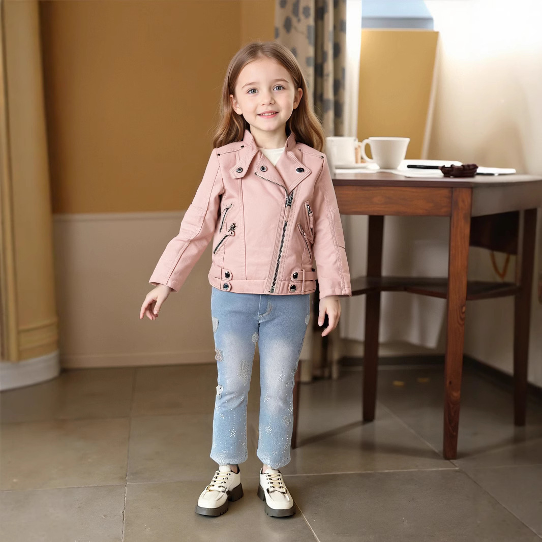 Jaket Kulit PU Anak Perempuan  - Streetwear Brand With A Logo ulasan dan harga